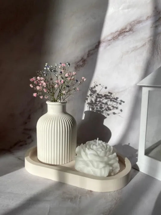 set of 3 (1 mini flowers vase +1 ovel tray +1 poney rose flower candle)