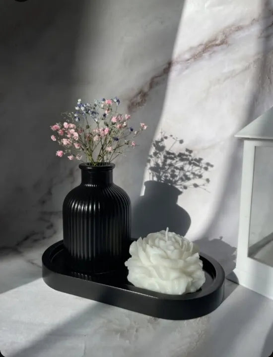 set of 3 (1 mini flowers vase +1 ovel tray +1 poney rose flower candle)