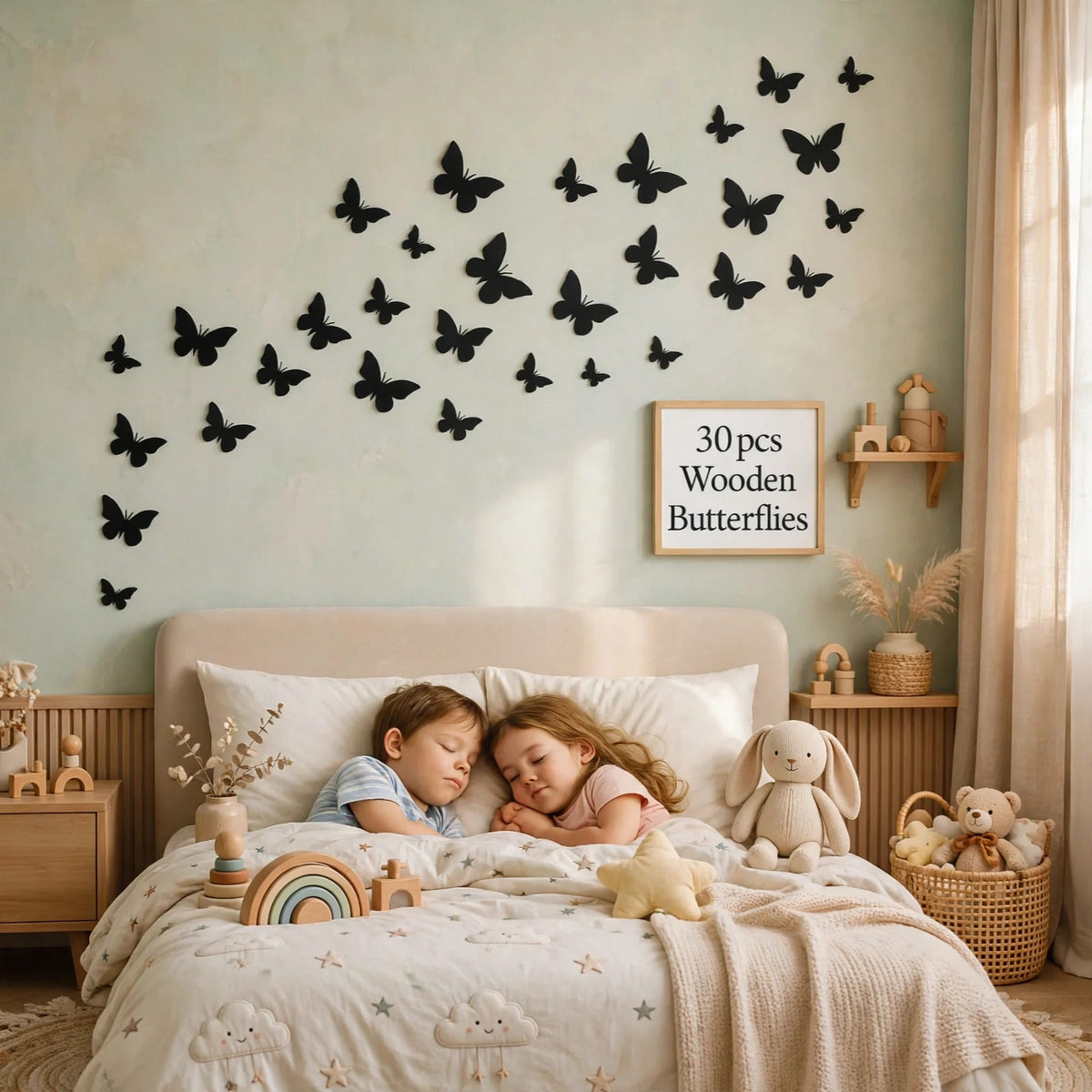 30pcs Wooden Butterfly Wall Decals - 3D Black Butterfly Wall Stickers for Home Decor