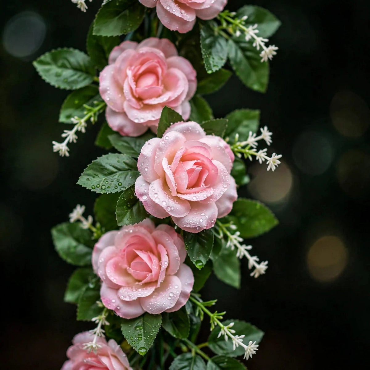 Artificial Pink Rose Garland - Decorative Floral Vine with Green Leaves for Home & Wedding Decor