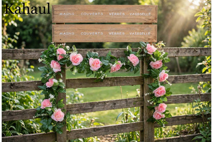 Artificial Pink Rose Garland - Decorative Floral Vine with Green Leaves for Home & Wedding Decor