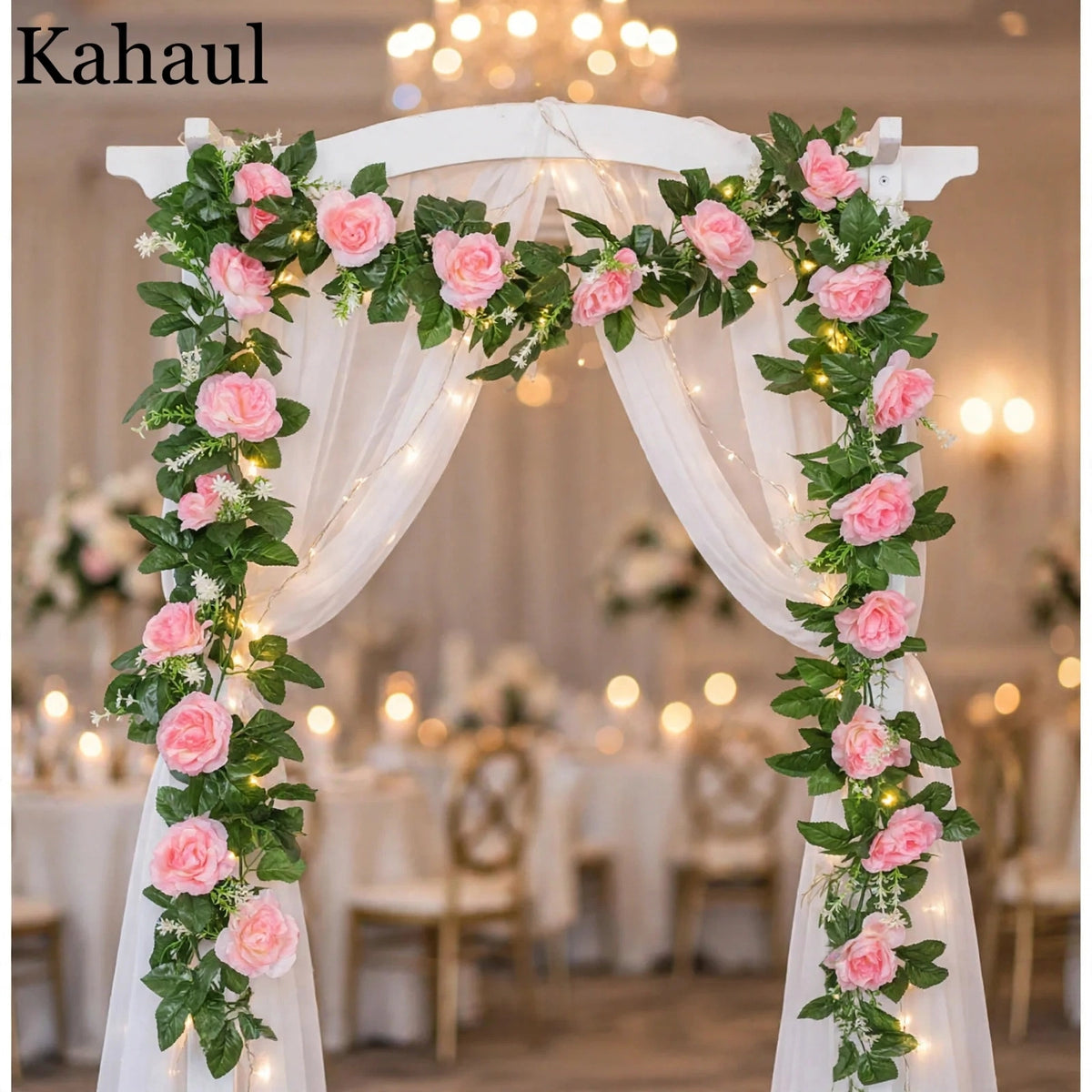 Artificial Pink Rose Garland - Decorative Floral Vine with Green Leaves for Home & Wedding Decor
