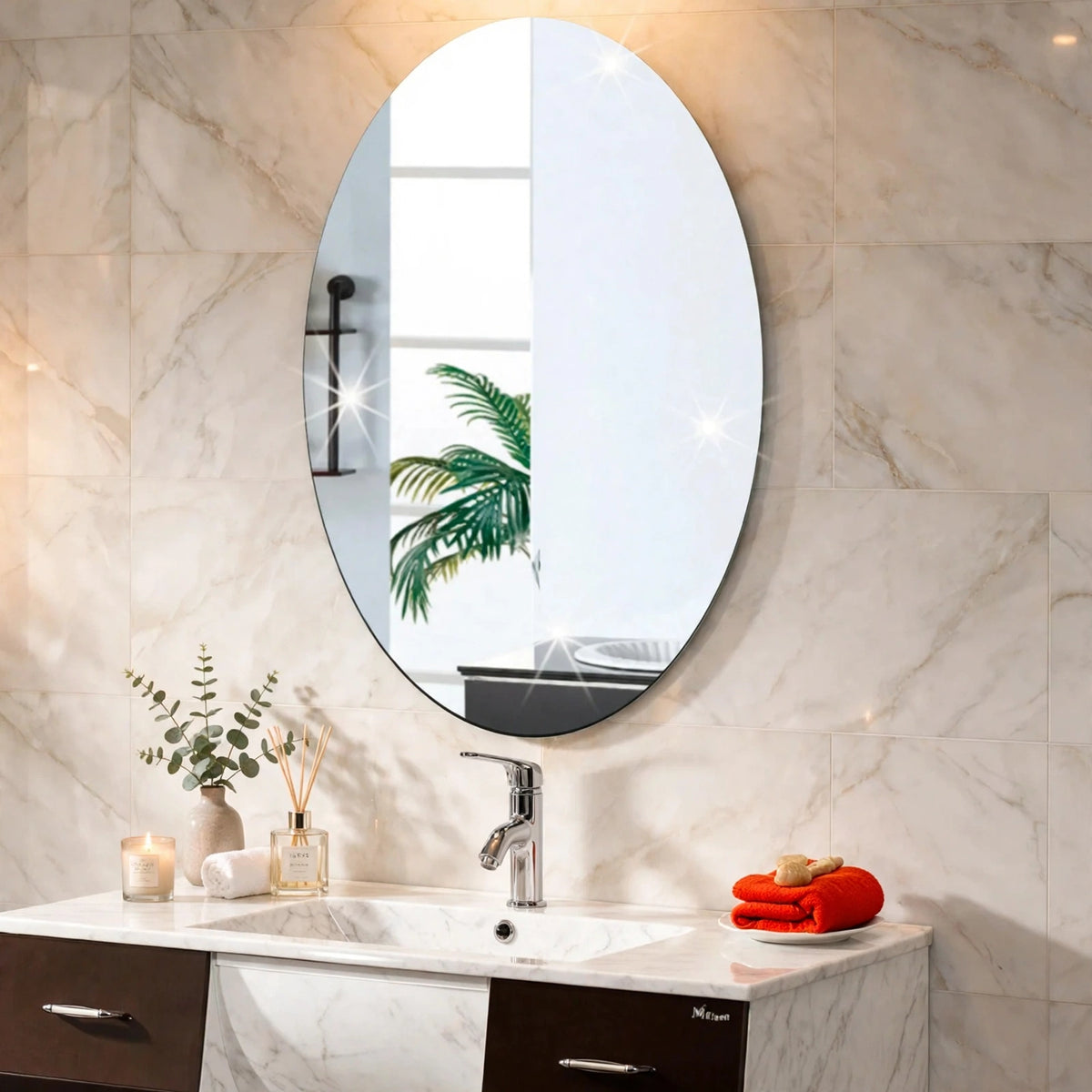 Oval Frameless Wall Mirror - Modern Decorative Bathroom & Vanity Mirror