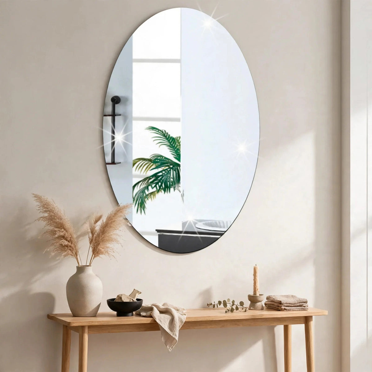 Oval Frameless Wall Mirror - Modern Decorative Bathroom & Vanity Mirror