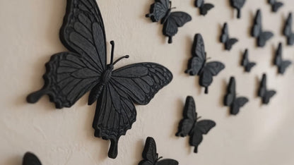 30pcs Wooden Butterfly Wall Decals - 3D Black Butterfly Wall Stickers for Home Decor
