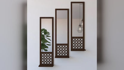Wooden Wall Mirror Panel with Jali Lattice Design - Tall Decorative Mirror for Home Decor (Single Piece)