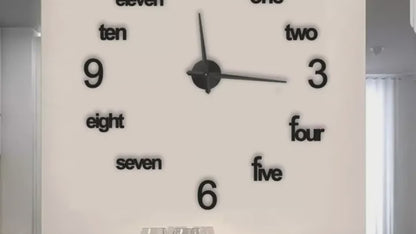 DIY 3D Wall Clock - Large Modern Frameless Clock with Word Numerals, Black